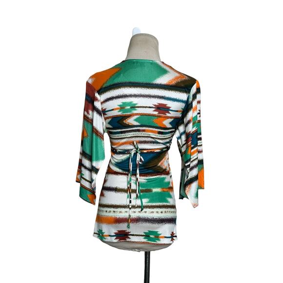 Sky vibrant colors silk 3/4 sleeves boho top size XS - Picture 9 of 14